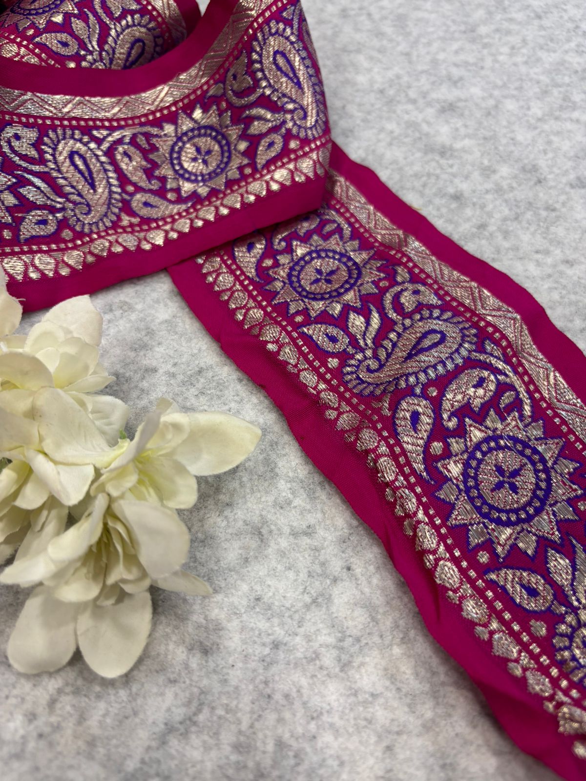 Pink Pure Silk Vintage Banarasi Border Lace - Luxurion World