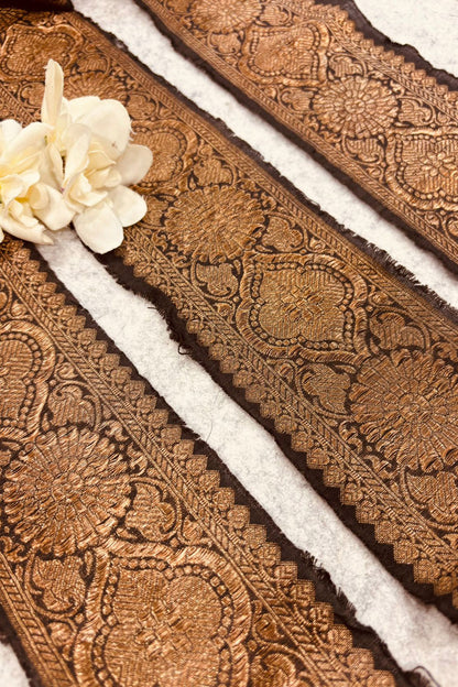 Black Pure Silk Vintage Banarasi Border Lace - Luxurion World