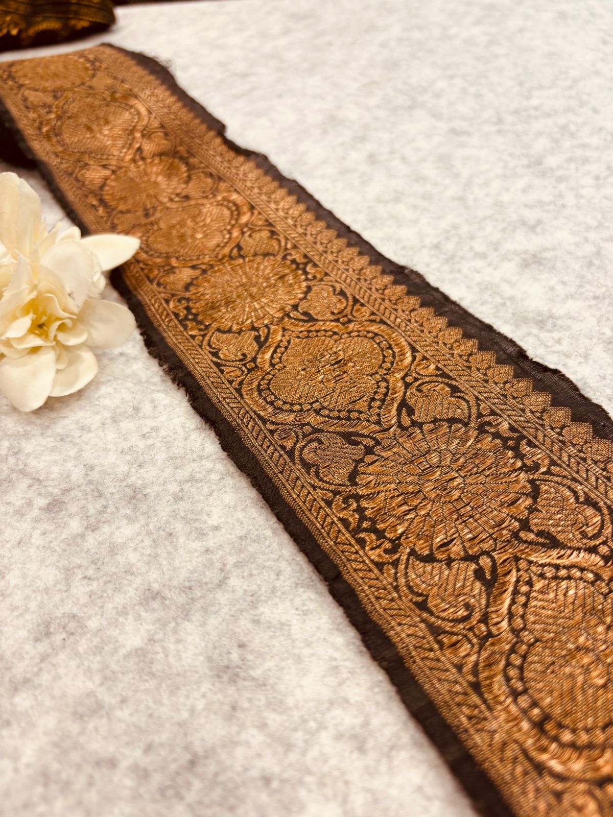 Black Pure Silk Vintage Banarasi Border Lace - Luxurion World