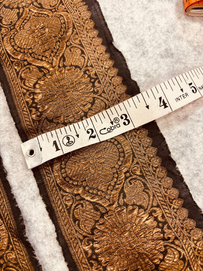 Black Pure Silk Vintage Banarasi Border Lace - Luxurion World