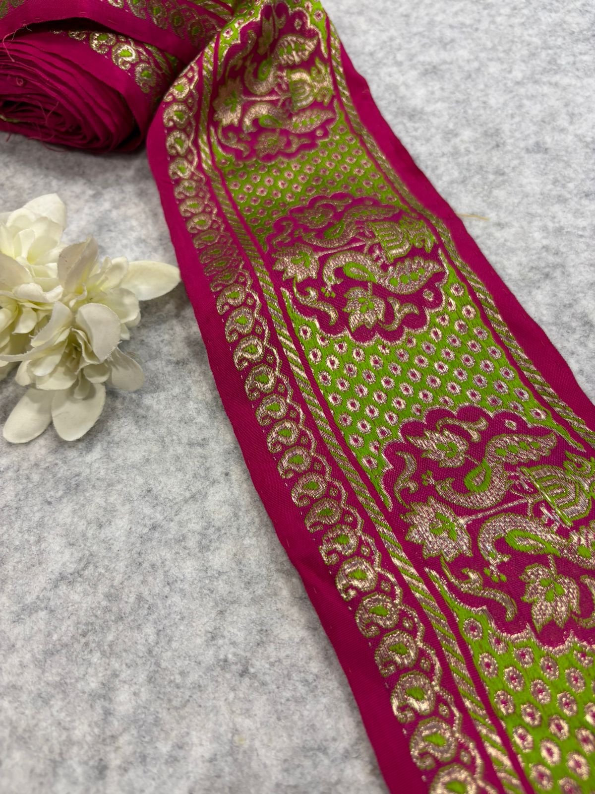 Pink Pure Silk Vintage Banarasi Border Lace - Luxurion World