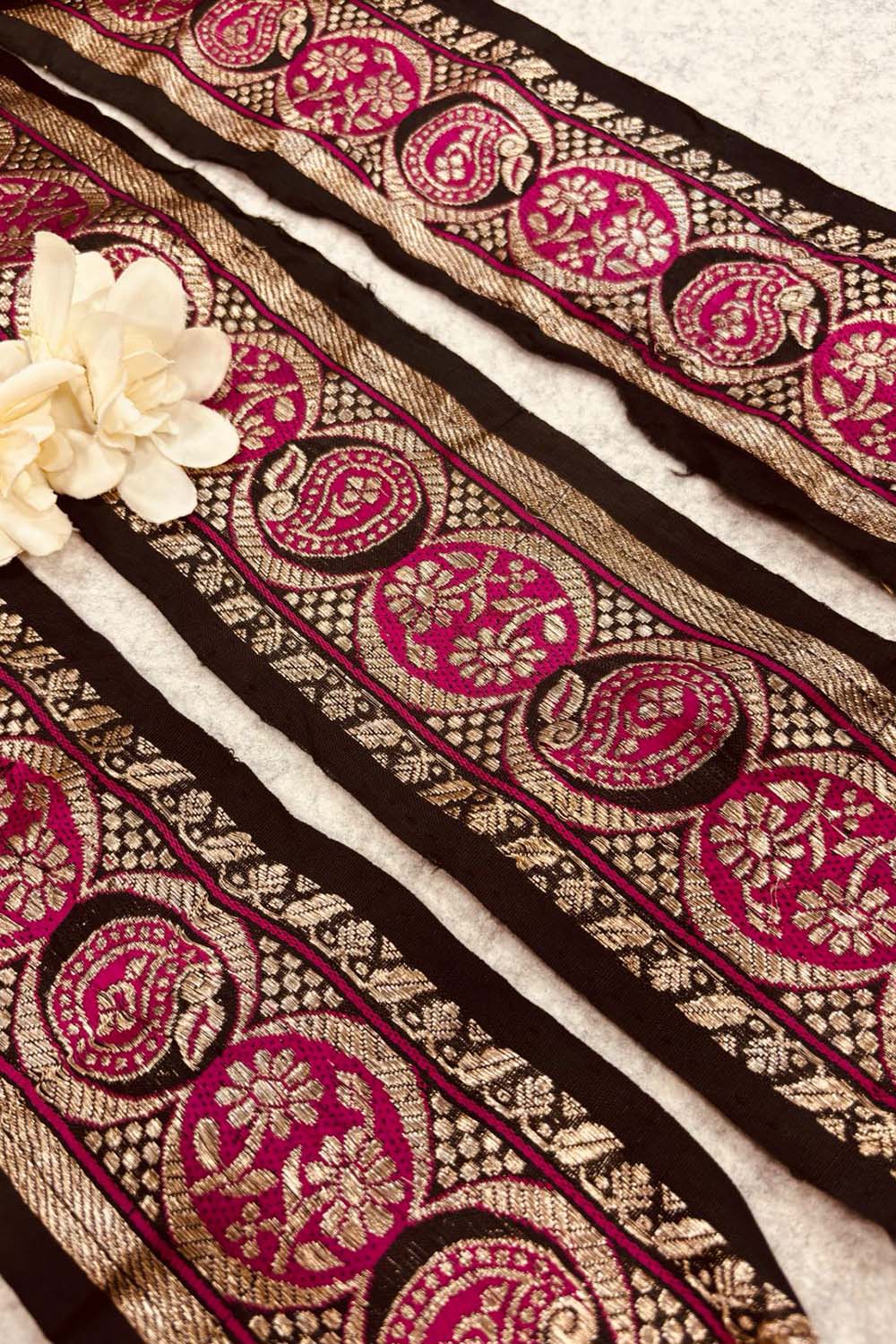 Black Pure Silk Vintage Banarasi Border Lace - Luxurion World
