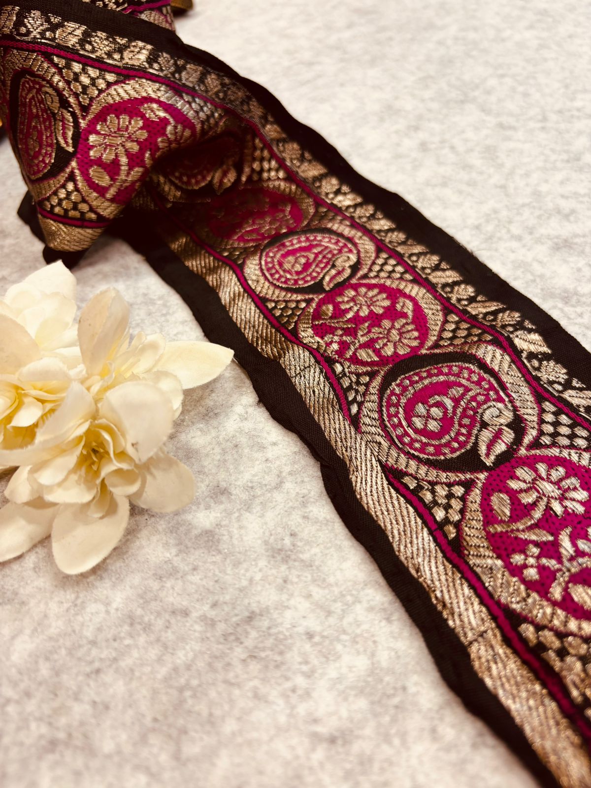 Black Pure Silk Vintage Banarasi Border Lace - Luxurion World