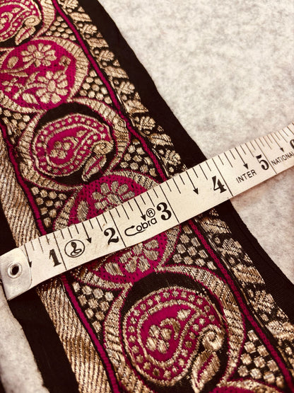 Black Pure Silk Vintage Banarasi Border Lace - Luxurion World