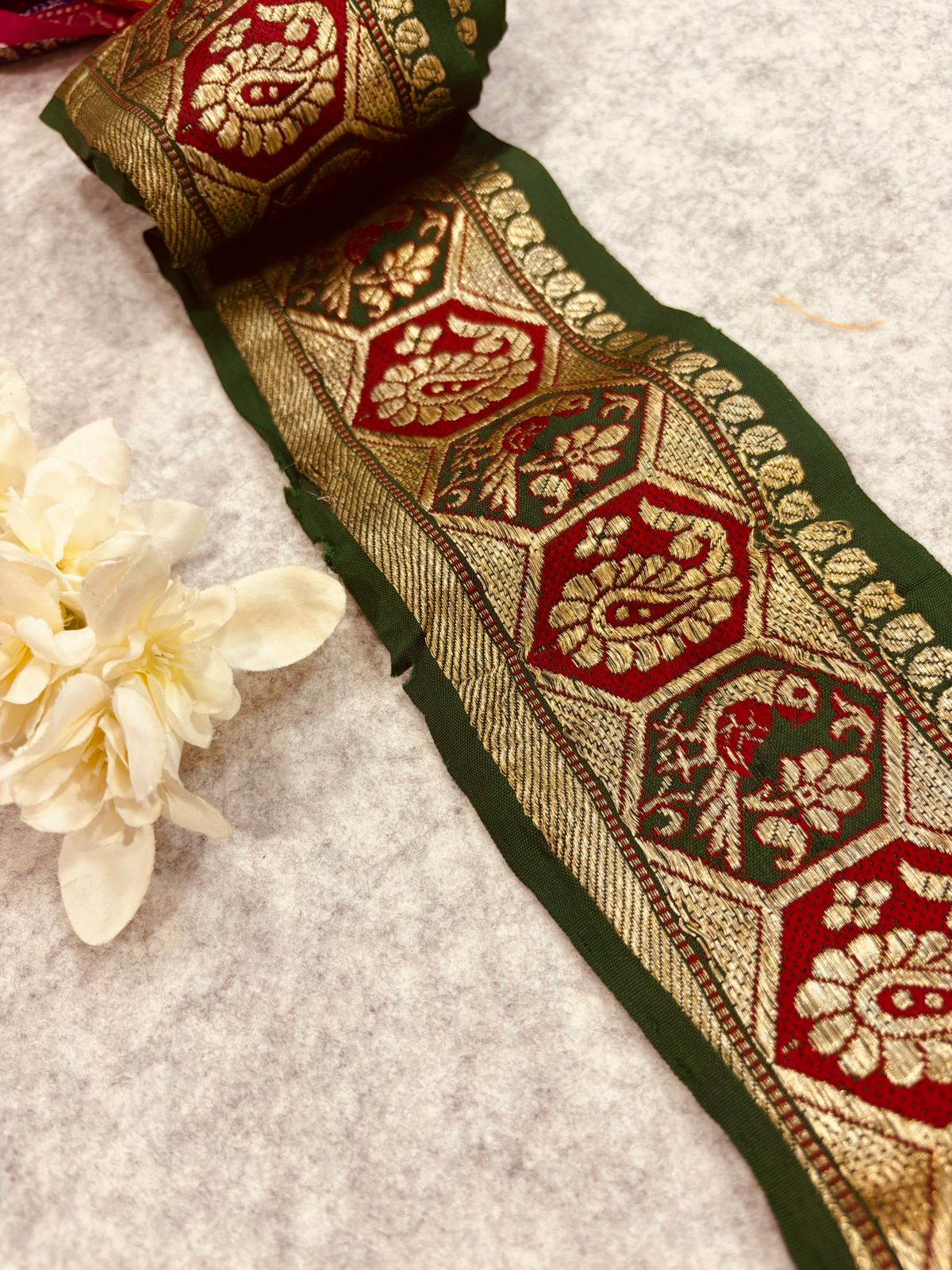Green Pure Silk Vintage Banarasi Border Lace - Luxurion World