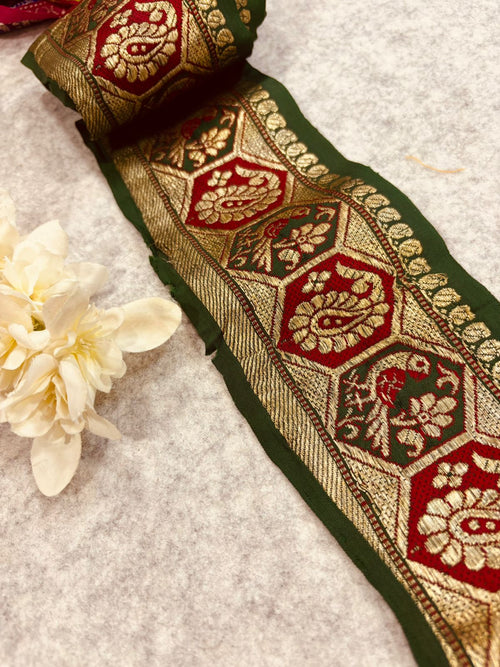 Green Pure Silk Vintage Banarasi Border Lace - Luxurion World
