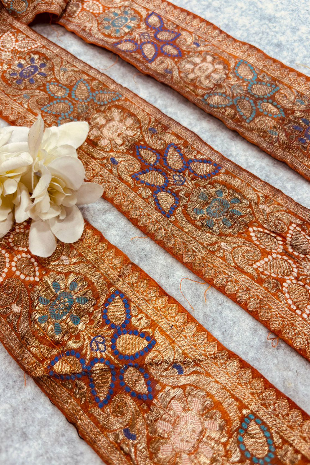 Orange Pure Silk Vintage Banarasi Border Lace - Luxurion World
