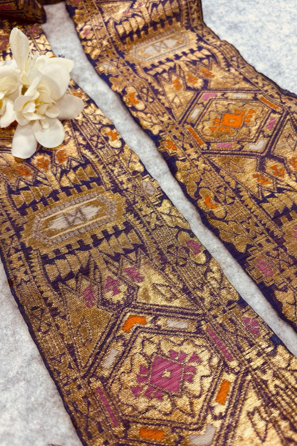 Blue Pure Silk Vintage Banarasi Border Lace - Luxurion World