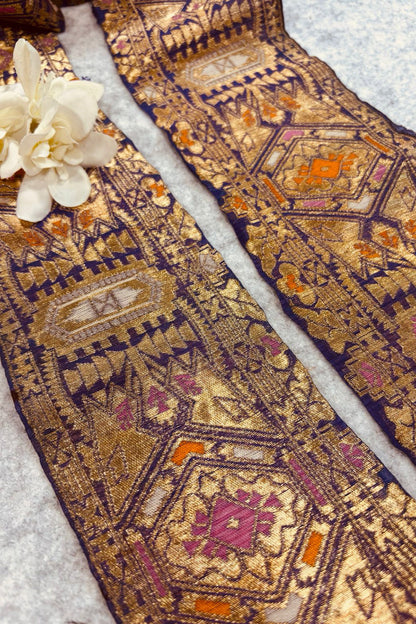 Blue Pure Silk Vintage Banarasi Border Lace - Luxurion World