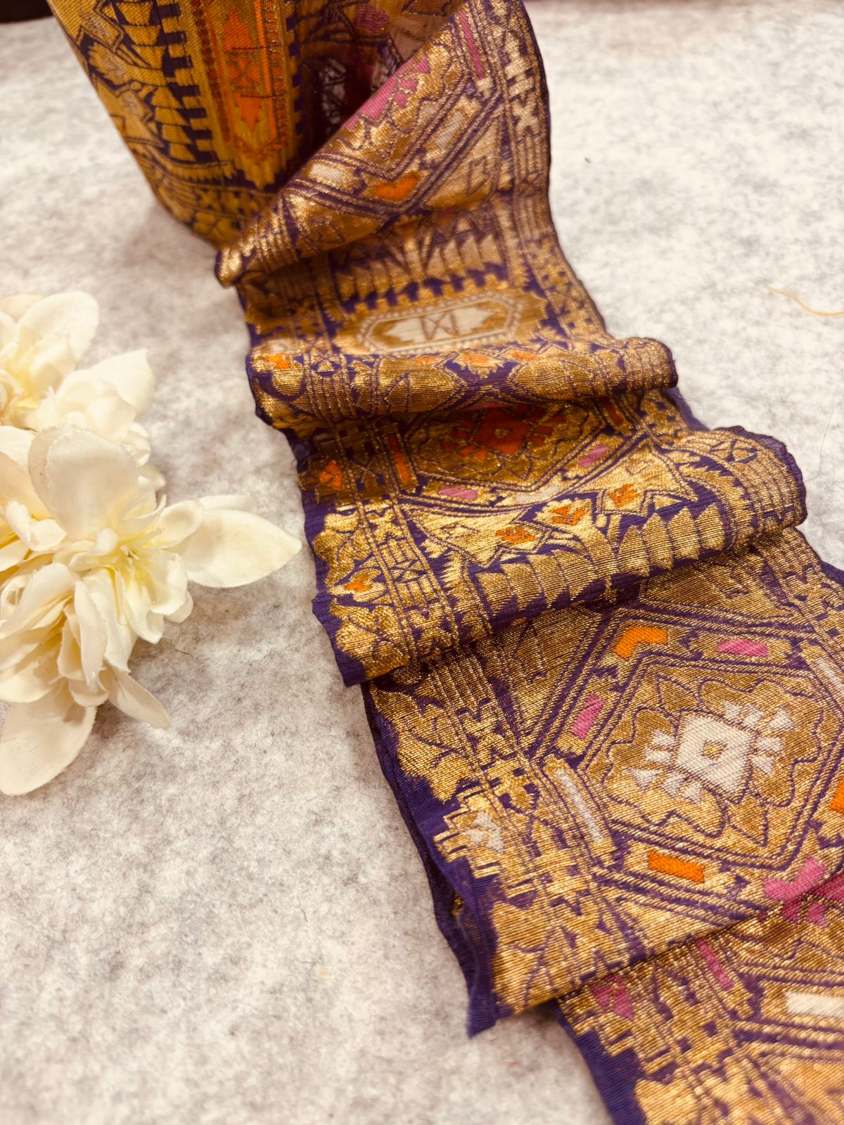 Blue Pure Silk Vintage Banarasi Border Lace - Luxurion World