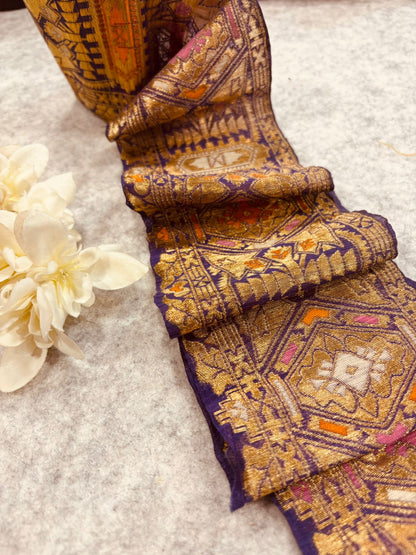 Blue Pure Silk Vintage Banarasi Border Lace - Luxurion World