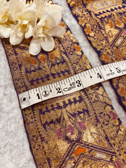 Blue Pure Silk Vintage Banarasi Border Lace - Luxurion World