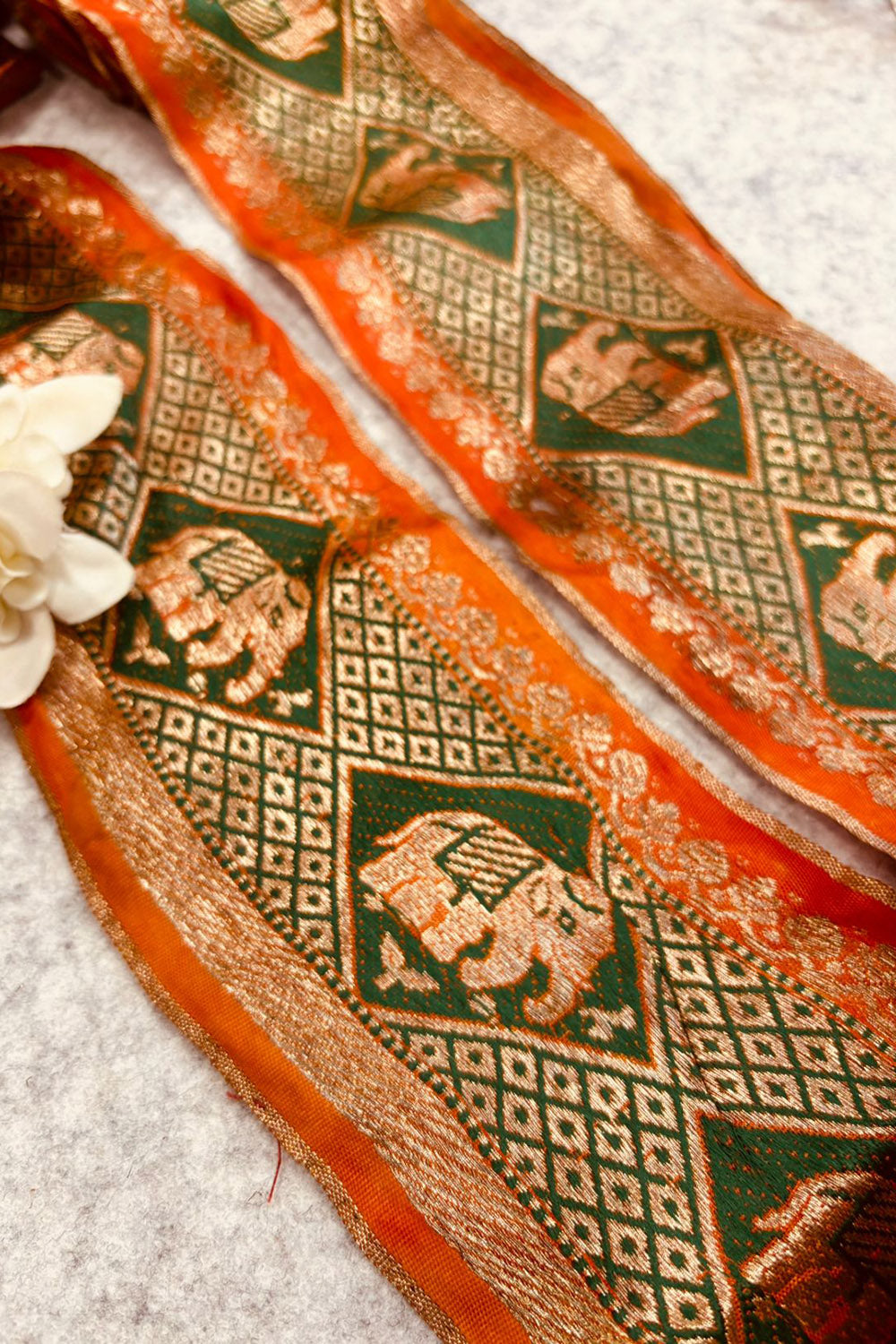 Orange Pure Silk Vintage Banarasi Border Lace - Luxurion World