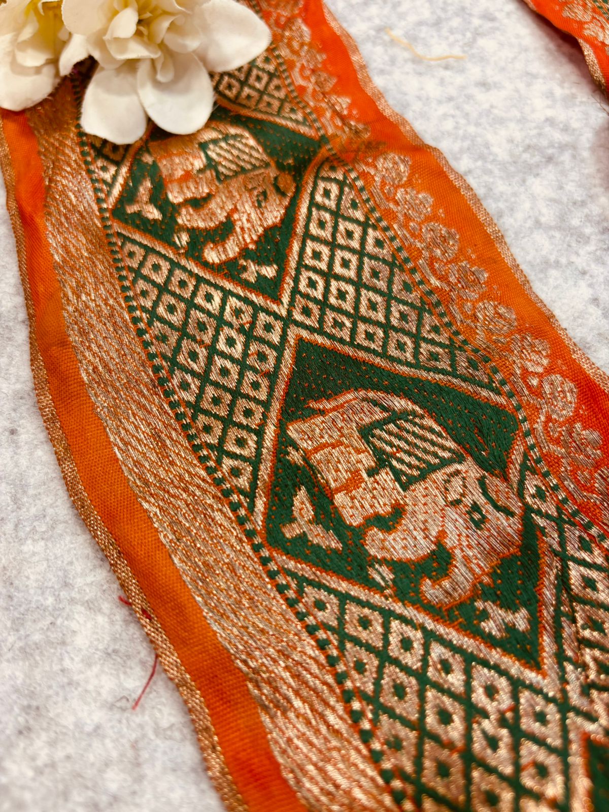 Orange Pure Silk Vintage Banarasi Border Lace - Luxurion World
