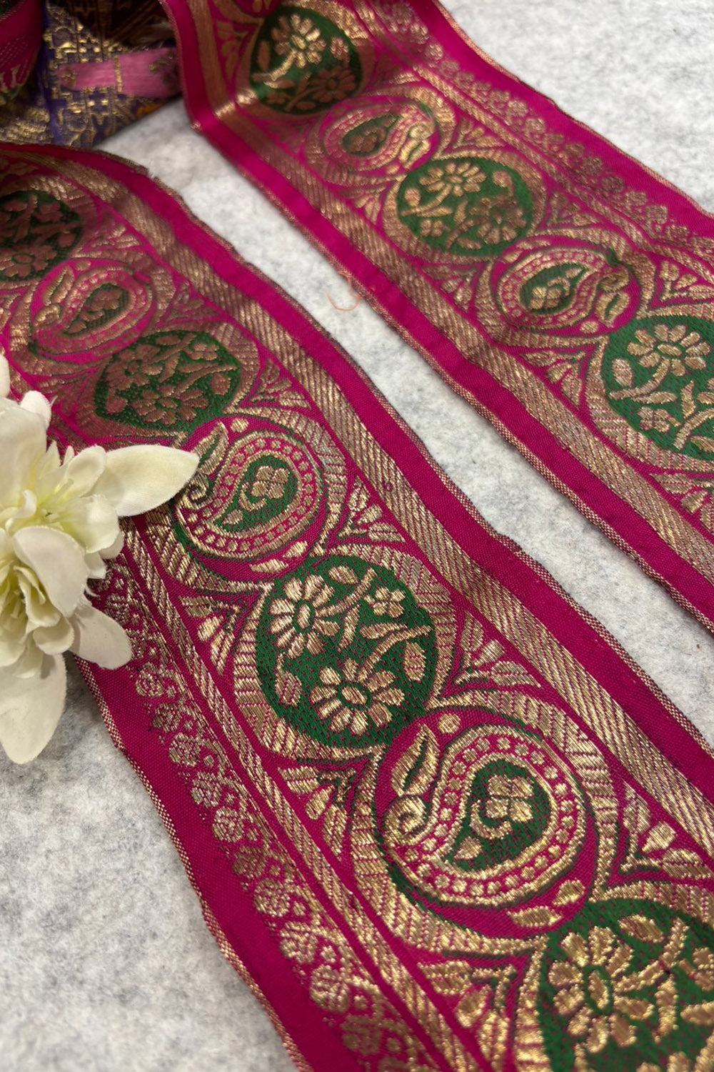 Pink Pure Silk Vintage Banarasi Border Lace - Luxurion World