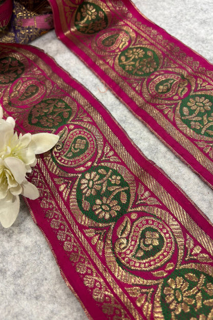 Pink Pure Silk Vintage Banarasi Border Lace - Luxurion World