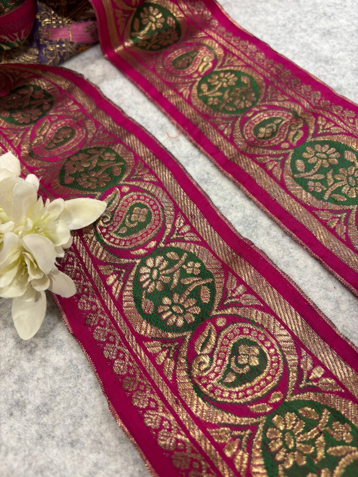 Pink Pure Silk Vintage Banarasi Border Lace - Luxurion World