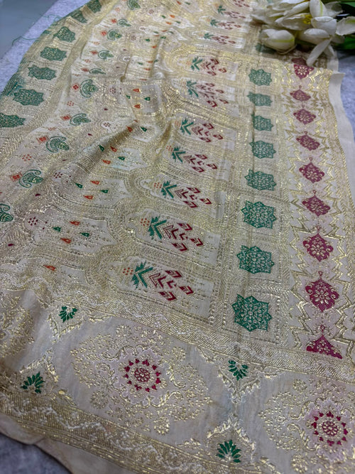 IL2B126072501 Pastel Pure Silk Vintage Banarasi Border Lace