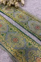Grey Banarasi Pure Silk Border Lace — Vintage Weave, Festive & Bridal