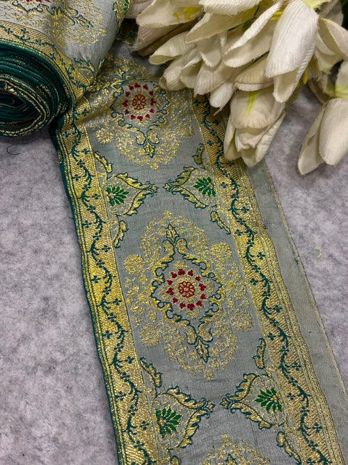 Grey Banarasi Pure Silk Border Lace — Vintage Weave, Festive & Bridal