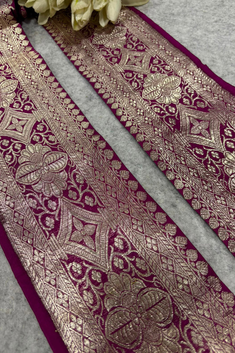 Pink Banarasi Pure Silk Border Lace — Vintage Weave, Festive & Bridal