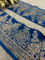 Blue Banarasi Pure Silk Border Lace — Vintage Weave, Festive & Bridal