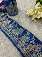 Blue Banarasi Pure Silk Border Lace — Vintage Weave, Festive & Bridal