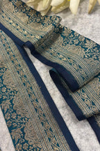 IL2B126081901 Blue Banarasi Pure Silk Vintage Border Lace
