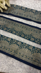 IL2B126081901 Blue Banarasi Pure Silk Vintage Border Lace