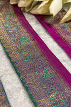 IL2B126081902 Sea Blue Banarasi Pure Silk Vintage Border Lace