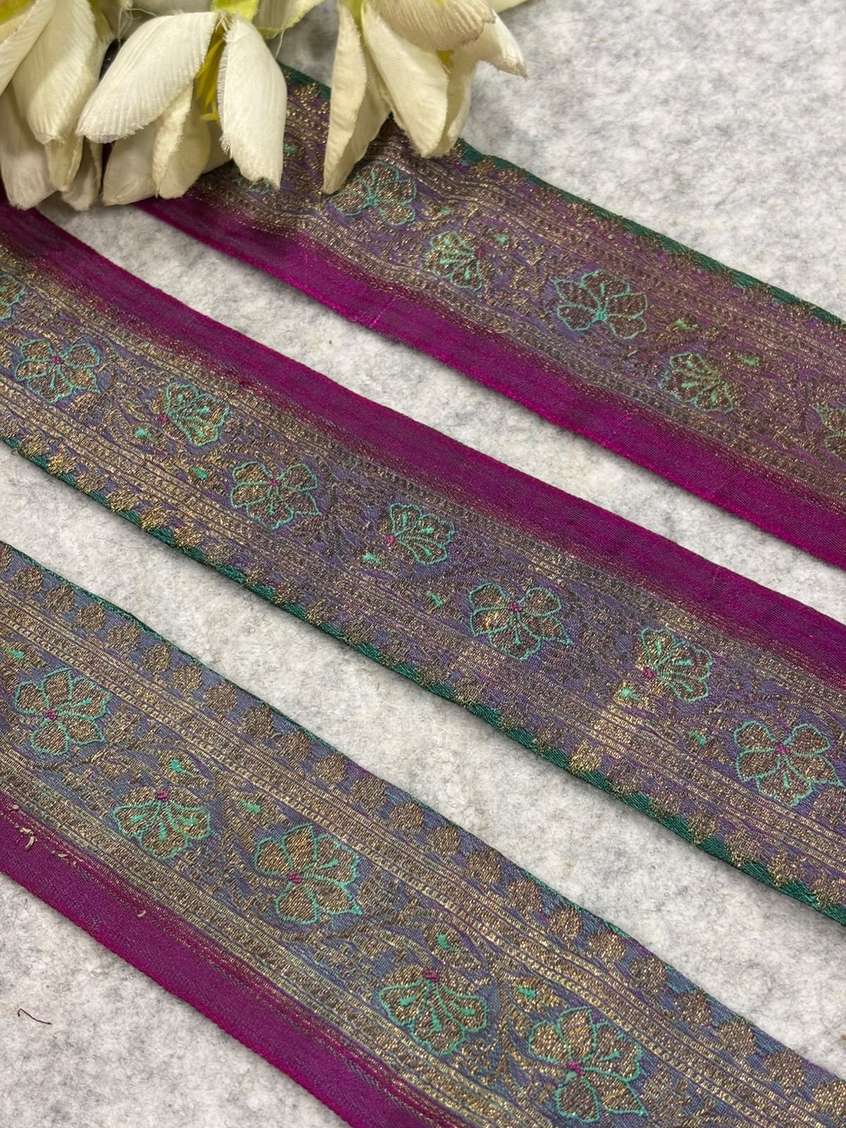 IL2B126081902 Sea Blue Banarasi Pure Silk Vintage Border Lace