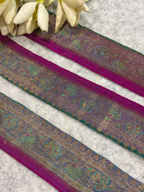 IL2B126081902 Sea Blue Banarasi Pure Silk Vintage Border Lace