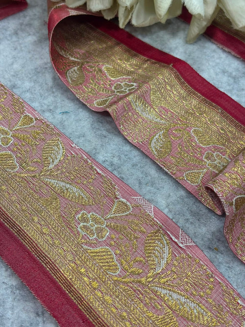 IL2B126081903 Pink Banarasi Pure Silk Vintage Border Lace
