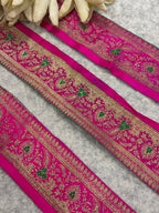 Pink Banarasi Pure Silk Vintage Border Lace