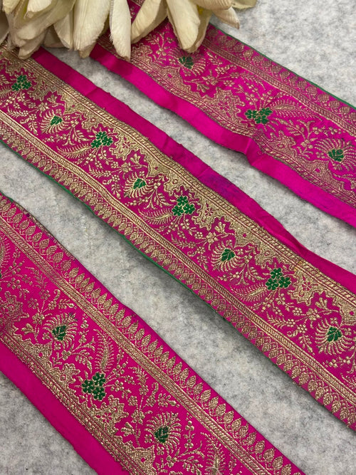 IL2B126081904 Pink Banarasi Pure Silk Vintage Border Lace