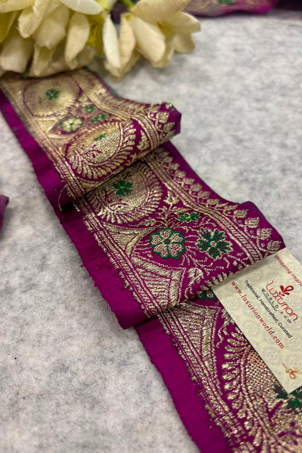 Purple Banarasi Pure Silk Vintage Border Lace ( 1 Mtr )