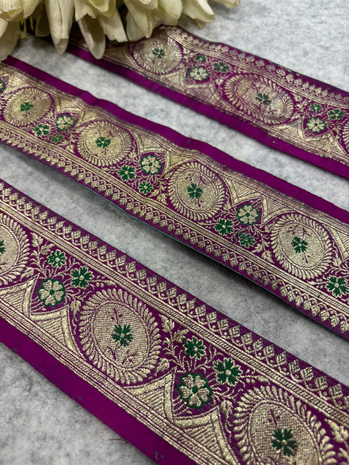 Purple Banarasi Pure Silk Vintage Border Lace ( 1 Mtr )