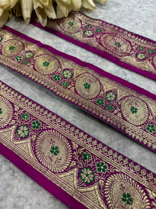 IL2B126081906 Purple Banarasi Pure Silk Vintage Border Lace