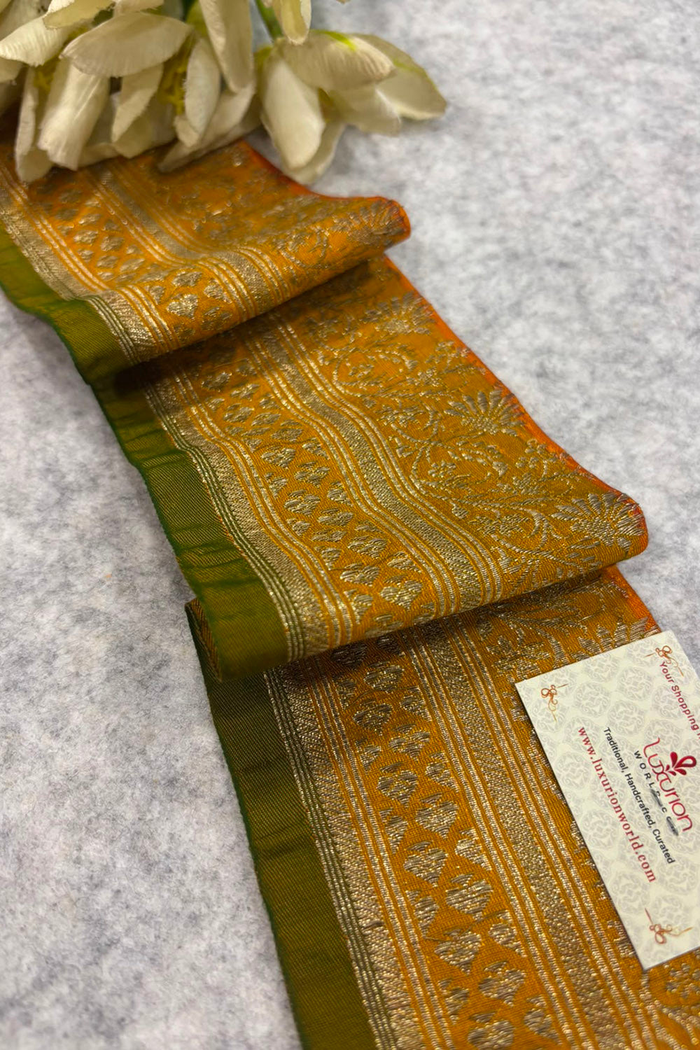 Yellow Banarasi Pure Silk Vintage Border Lace ( 1 Mtr )