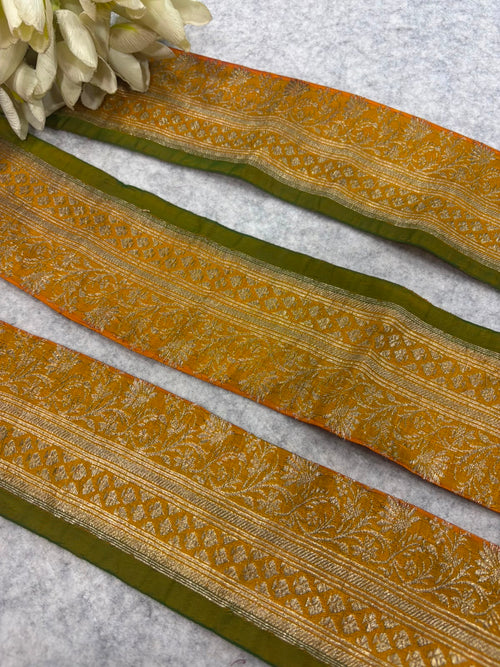 IL2B126081907 Yellow Banarasi Pure Silk Vintage Border Lace