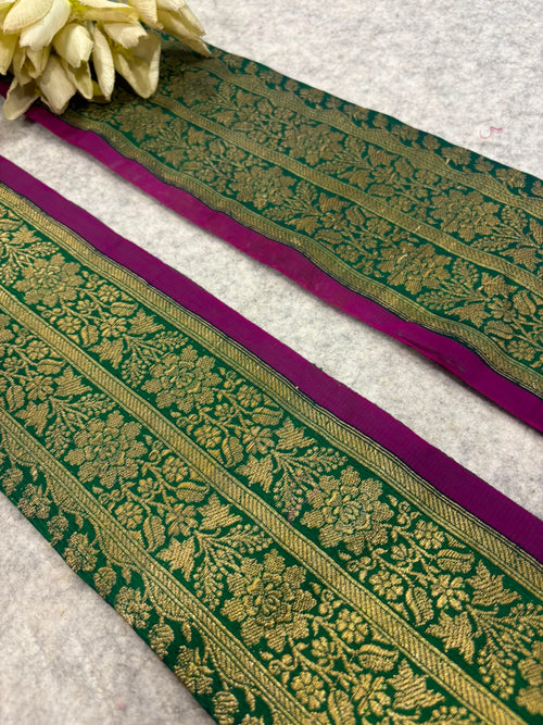 IL2B126081908 Green Banarasi Pure Silk Vintage Border Lace