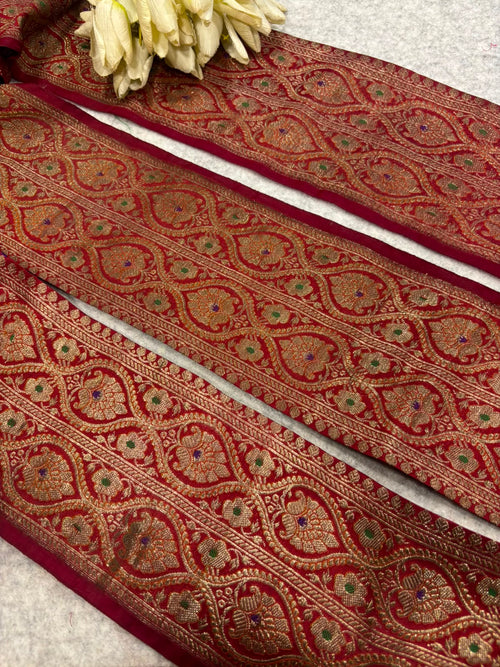 IL2B126081909 Maroon Banarasi Pure Silk Vintage Border Lace