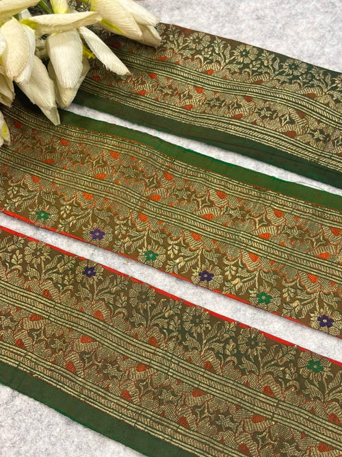 IL2B126081910 Green Banarasi Pure Silk Vintage Border Lace