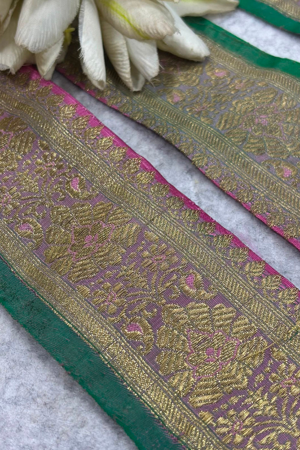 Pink Banarasi Pure Silk Vintage Border Lace  ( 1 Mtr )