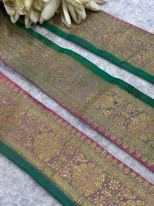 IL2B126081911 Pink Banarasi Pure Silk Vintage Border Lace