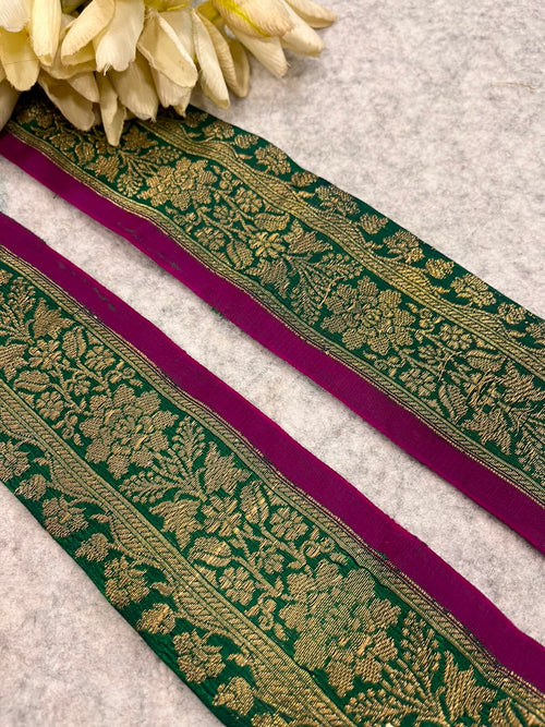 Green Banarasi Pure Silk Vintage Border Lace