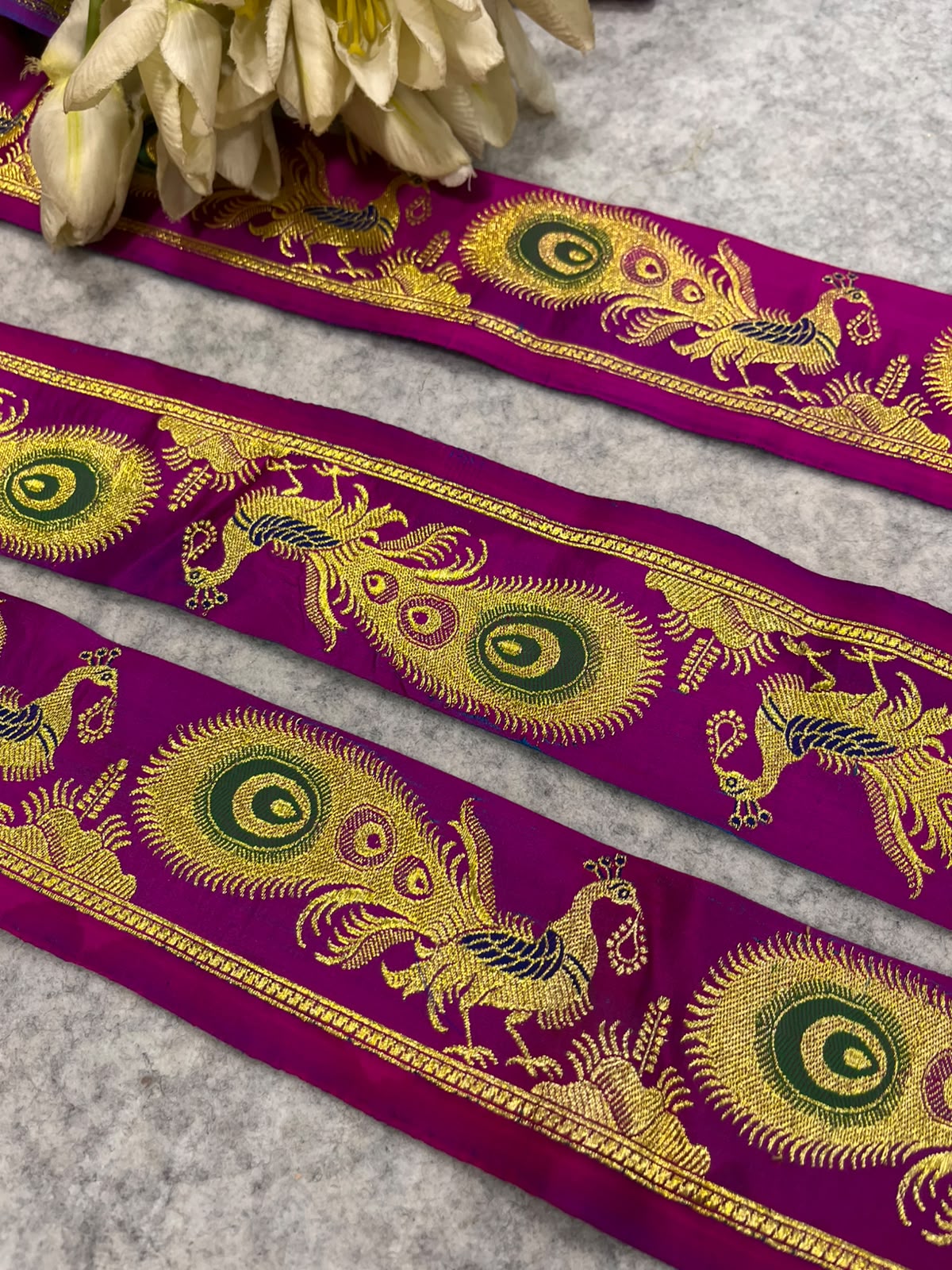 Pink Banarasi Pure Silk Lace — Vintage Border Weave, Wedding