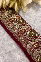 Maroon Banarasi Pure Silk Lace — Vintage Border Weave, Bridal