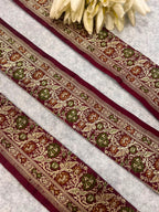 Maroon Banarasi Pure Silk Lace — Vintage Border Weave, Bridal