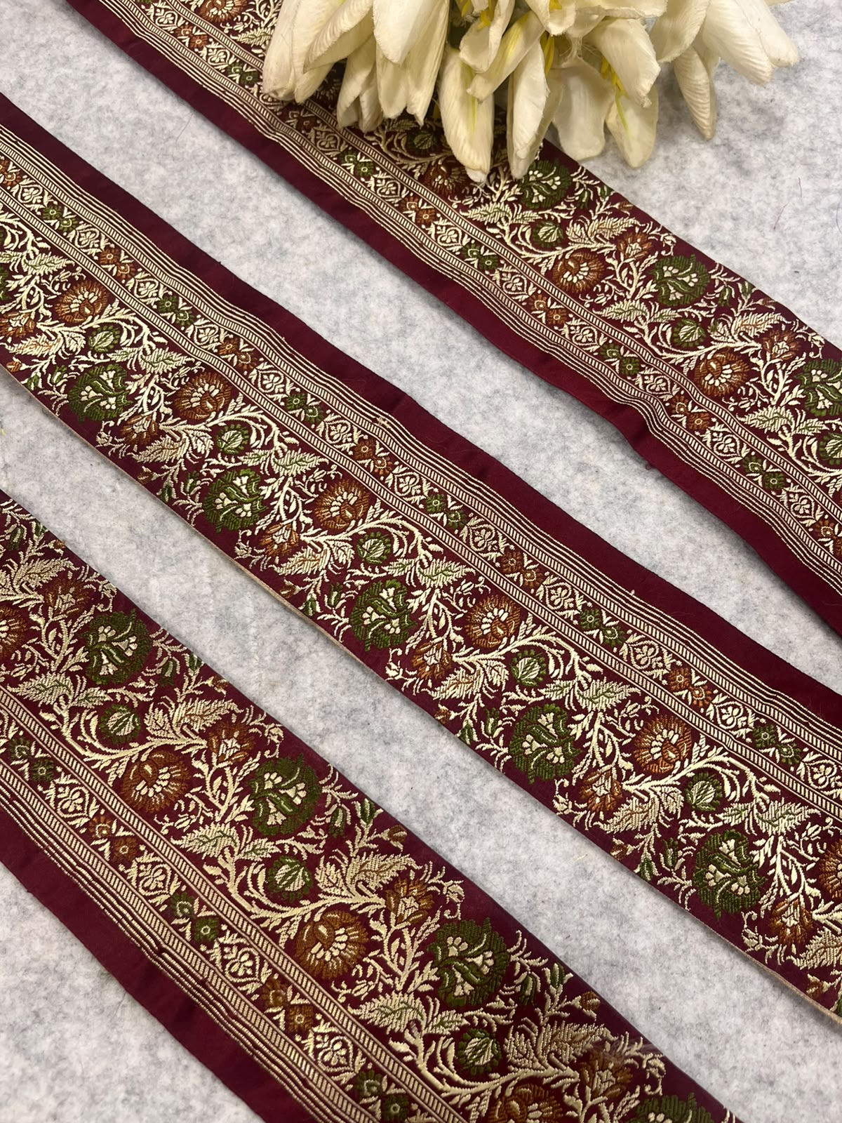 Maroon Banarasi Pure Silk Lace — Vintage Border Weave, Bridal